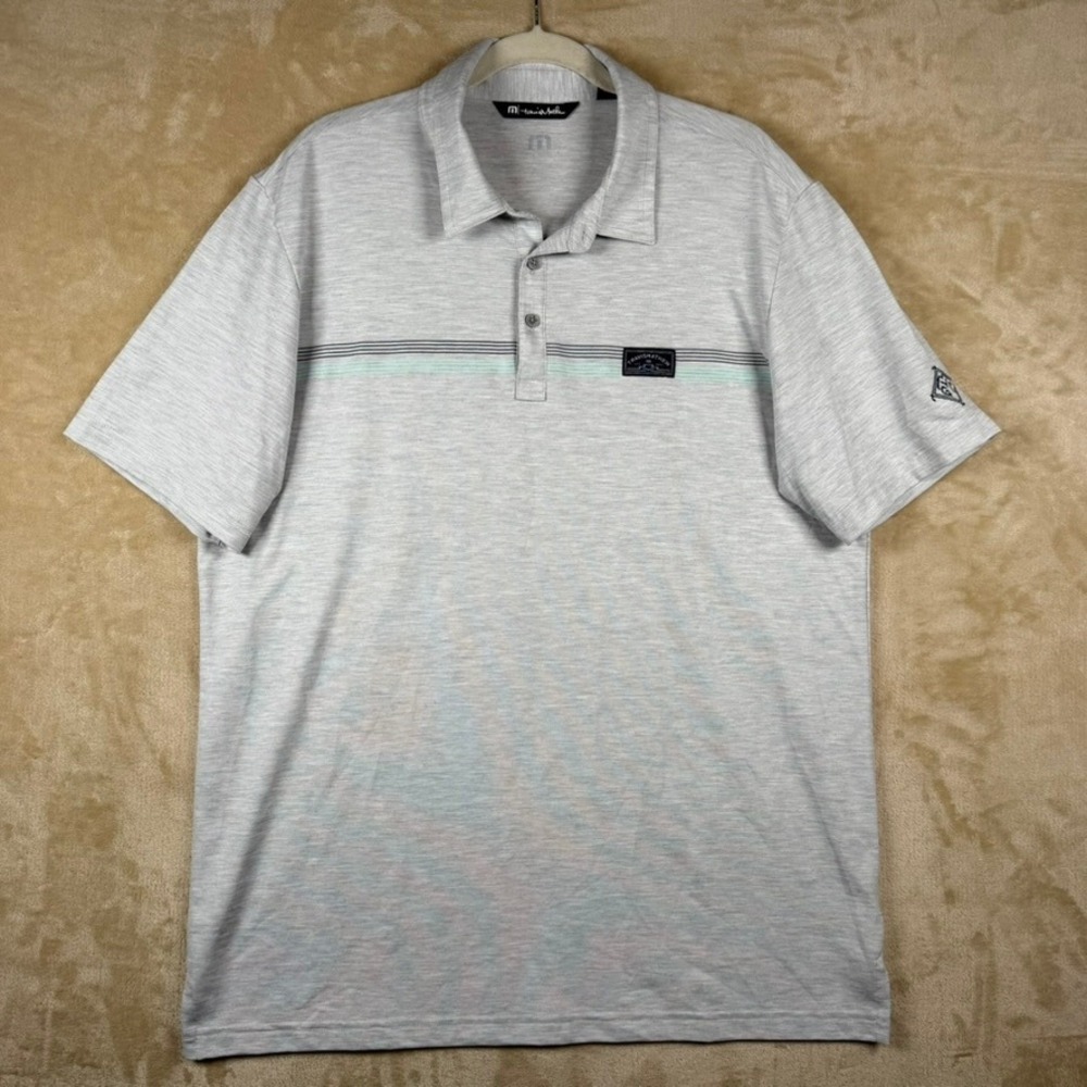 TravisMathew Mens XL Gray Heathered Stripe Short Sleeve Golf Polo Chest Logo